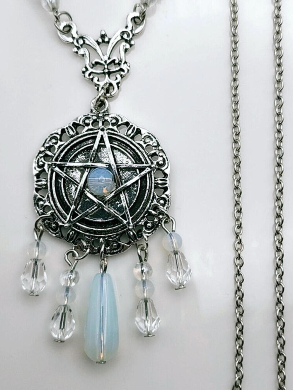 Midnight Opaline Goth Moonlight Pentagram Pentacle Necklace